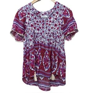 THML Red & Purple Floral Boho Blouse Women’s XS